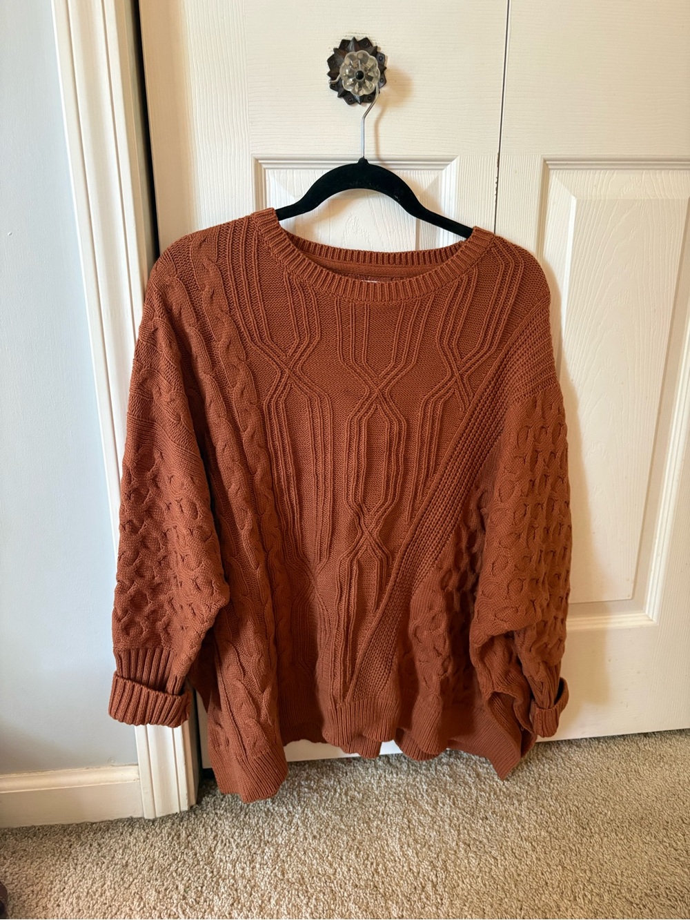 TCEC Cable Knit Crew Sweater in Rust Orange